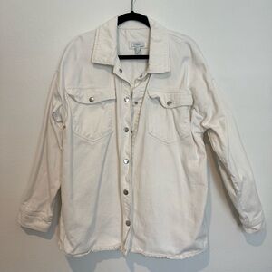 Forever 21 Oversized White Denim Snap Button Shacket Jacket